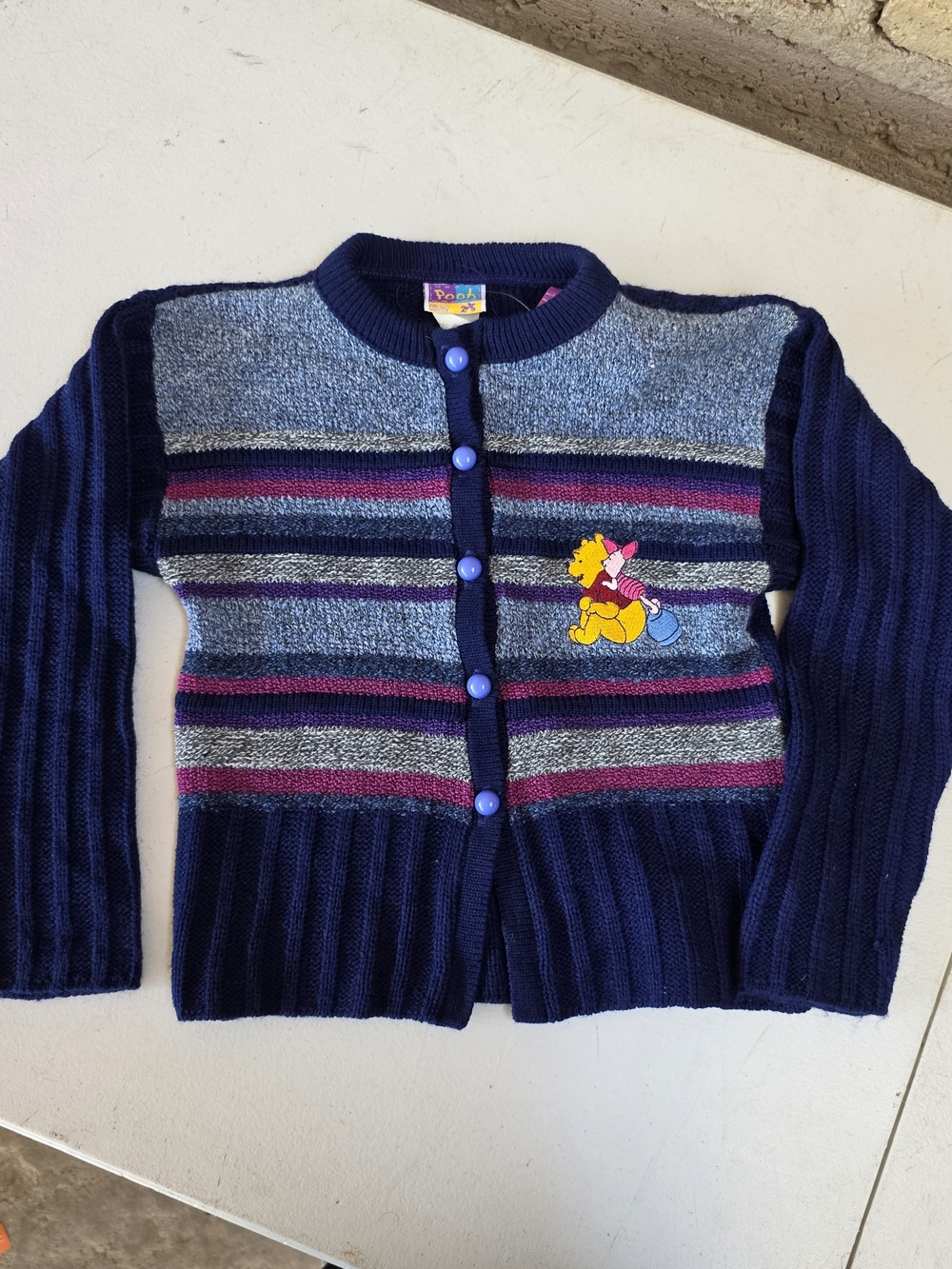 Vtg 90s Winnie the Pooh Embroidered Knit Cardigan Sweater Kids 5/6 NWT